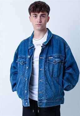 Vintage Simple Denim Jacket in Blue Large