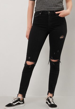 SUBDUED BLACK DISTRESSED HIGH WAIST SKINNY JEANS