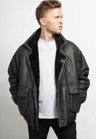 VINTAGE LEATHER AVIATOR FLEECE SHEEPSKIN JACKET