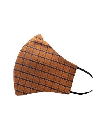 RUSTY TARTAN BLUE SQUARE PATTERN FACE COVERING