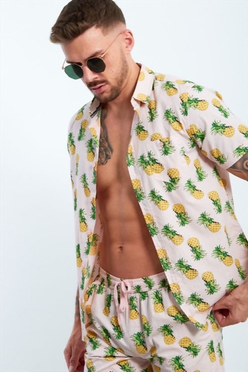 mens dusty pineapple print t-shirt and short set