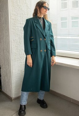 Vintage 80's Emerald Green Double Breasted Coat