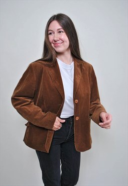 Brown corduroy blazer, 90's minimalist suit jacket women 