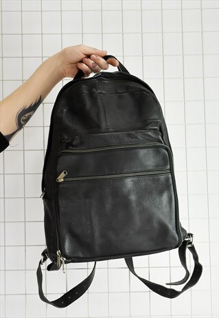 VINTAGE 80S LARGE BLACK LEATHER RUCKSACK/BACKPACK