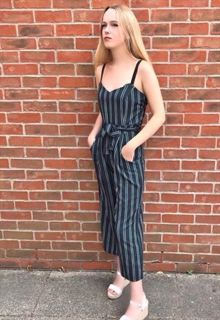 GREEN STRIPED WIDE LEG JUMPSUIT