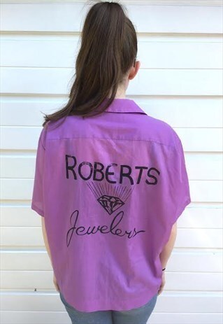 WOMENS VINTAGE 80S BLOUSE PURPLE LOOSE SHIRT COLLARED TOP