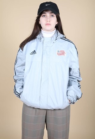 VINTAGE SHINY GREY ADIDAS CLIMAPROOF WINDBREAKER JACKET