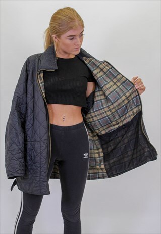 VINTAGE BARBOUR QUILTED JACKET IN BLACK LARGE