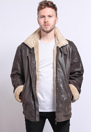 VINTAGE LEATHER AVIATOR FLEECE JACKET