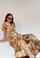 GOLD 70S RELIGIOUS PRINT JACKET AND MAXI SKIRT CO-ORD