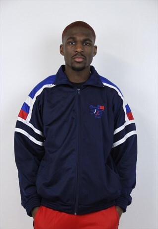 VINTAGE 90'S NAVY PATTERNED SPORTS JACKET