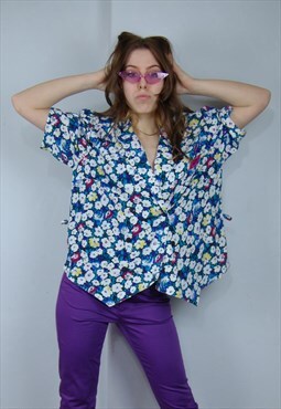 Vintage 90's Bright Flower Abstract Festival Baggy Blouse