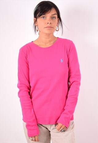 RALPH LAUREN WOMENS VINTAGE TOP LONG SLEEVE LARGE PINK 90S
