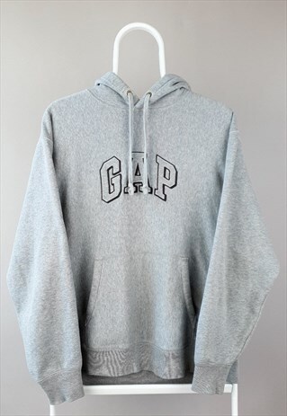 VINTAGE GAP HOODIE SPELLOUT GREY BLACK 90S LOGO