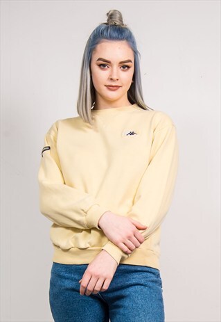 VINTAGE 90'S PALE YELLOW KAPPA SWEATSHIRT JUMPER