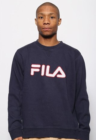 VINTAGE FILA BIG LOGO SPELLOUT HOODIE NAVY BLUE