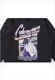 ANIME PRINT HOODIE RETRO JAPANESE CARTOON PULLOVER IN BLACK