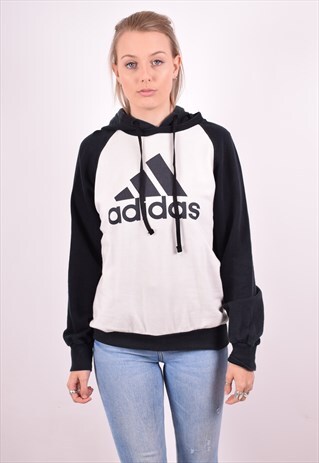 ADIDAS WOMENS VINTAGE HOODIE JUMPER LARGE WHITE 90S