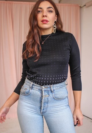 VINTAGE 70S BLACK JUMPER WITH METALLIC SPOTS