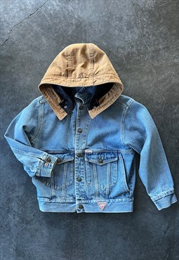 Reworked Vintage Guess Jean Jacket with Carhartt Hoodie 