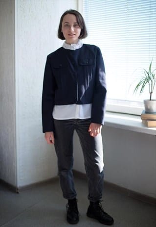 VINTAGE 90'S DARK BLUE/BLACK CROPPED JACKET