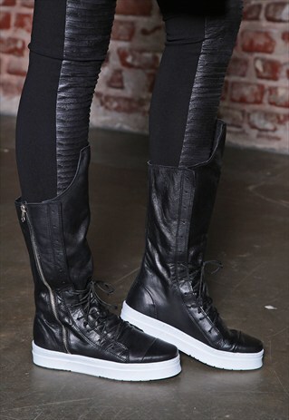HIGH BOOTS/LEATHER BOOTS/ SPRING SHOES/ FLAT SHOES/
