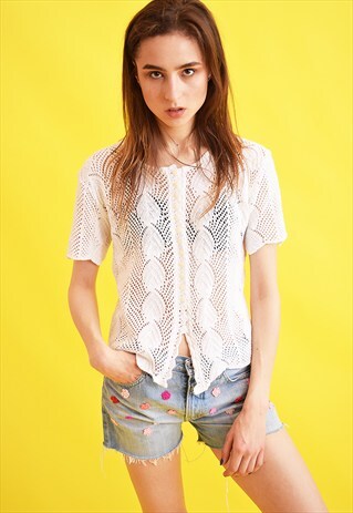 90'S RETRO BOHO FESTIVAL NEUTRAL KNIT MOMS TOP BLOUSE