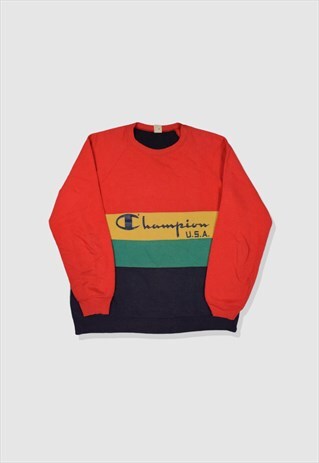VINTAGE 1980S CHAMPION SPELLOUT LOGO COLOUR BLOCK SWEATSHIRT