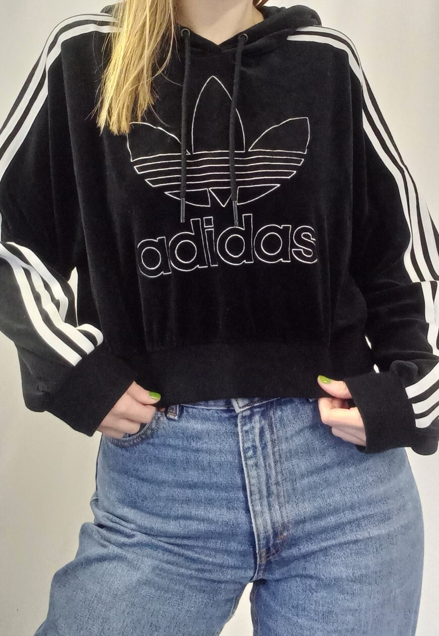 Adidas black clearance velvet cropped hoodie