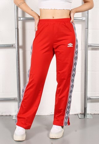 VINTAGE UMBRO JOGGERS IN RED LOUNGE POPPER TRACKIES XS
