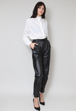 80's Vintage Ladies Trousers Black Soft Leather High Rise