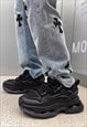 PLATFORM SNEAKERS CHUNKY SOLE TRAINERS SKATER SHOES BLACK 