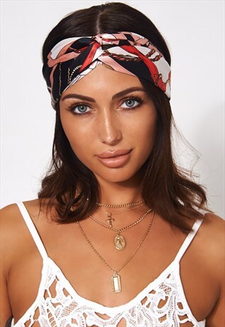 PINK SCARF PRINT TWIST HEADBAND