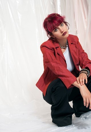 VINTAGE BLAZER 90S Y2K GRUNGE RUST MAROON CORAL SILKY JACKET