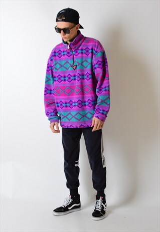 VINTAGE 80S COLOURFUL 1/4 ZIPPER FLEECE JUMPER