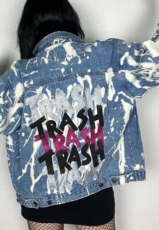 TRASH AND BURN - BLEACHED HAND PAINTED REWORKED DENIM JACKET