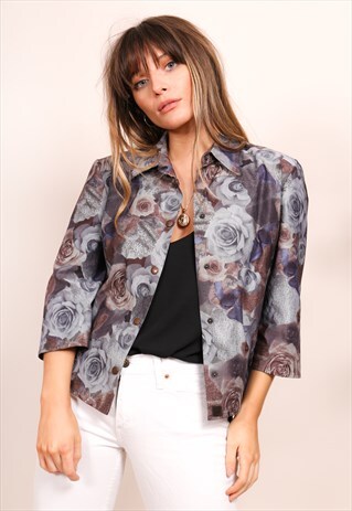 VINTAGE 90S ROSE PRINT LIGHT WEIGHT DENIM JACKET
