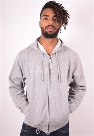 FILA MENS VINTAGE HOODIE JACKET LARGE GREY 90S