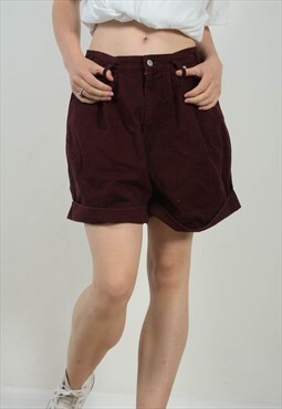 Vintage 90s Denim Shorts in Maroon Dogtooth Pattern