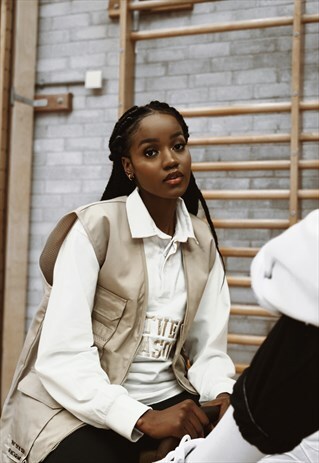 THE "INSTAGRAM" EMBROIDERED POCKET DETAIL GILET IN BEIGE