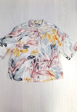 90's Vintage Shirt White Multi Floral Print