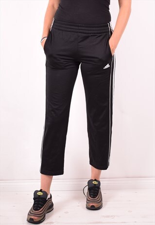 ADIDAS WOMENS VINTAGE TRACKSUIT TROUSERS SMALL BLACK 90S