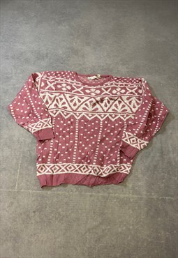 Vintage Knitted Jumper Cute Abstract Patterned Knit Sweater