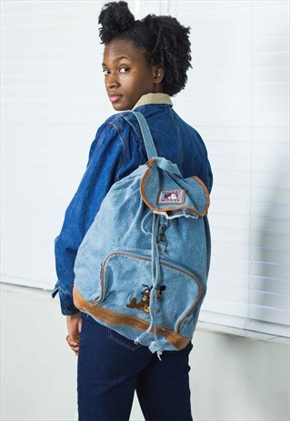 VINTAGE DISNEY DENIM BACKPACK RUCKSACK LOGO 90S X 17.7