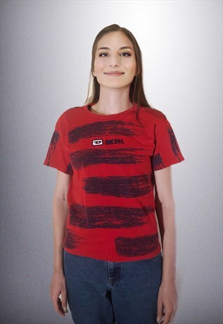 2000S VINTAGE FADED STRIPES RED TEE WITH BIG LOGO