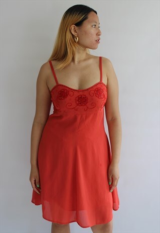 ORANGE SUMMER MINI DRESS WITH EMBROIDERY BEADS