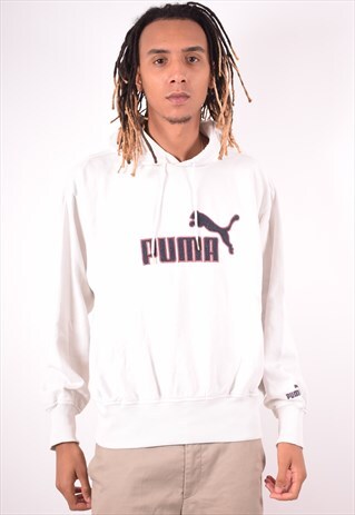 PUMA MENS VINTAGE HOODIE JUMPER XL WHITE 90S