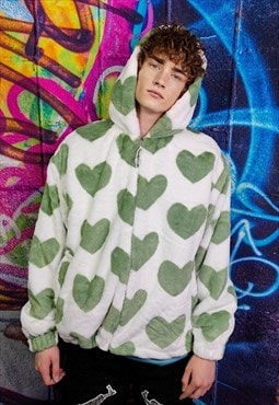 Heart fleece hooded jacket detachable fluffy love print coat