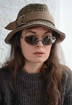 Vintage Brown Wool Buckle Hat