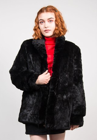 VINTAGE BLACK FAUX FUR COAT